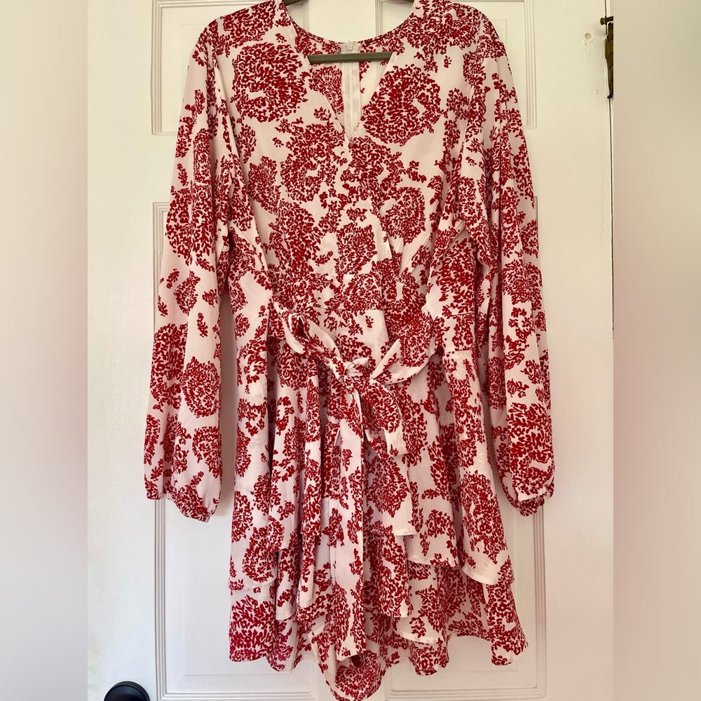 Red & White Long Sleeved Romper